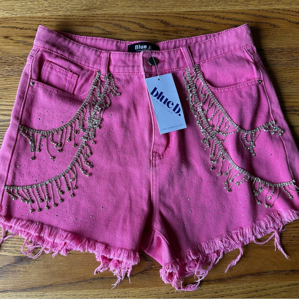 Blue b pink shorts with bling!